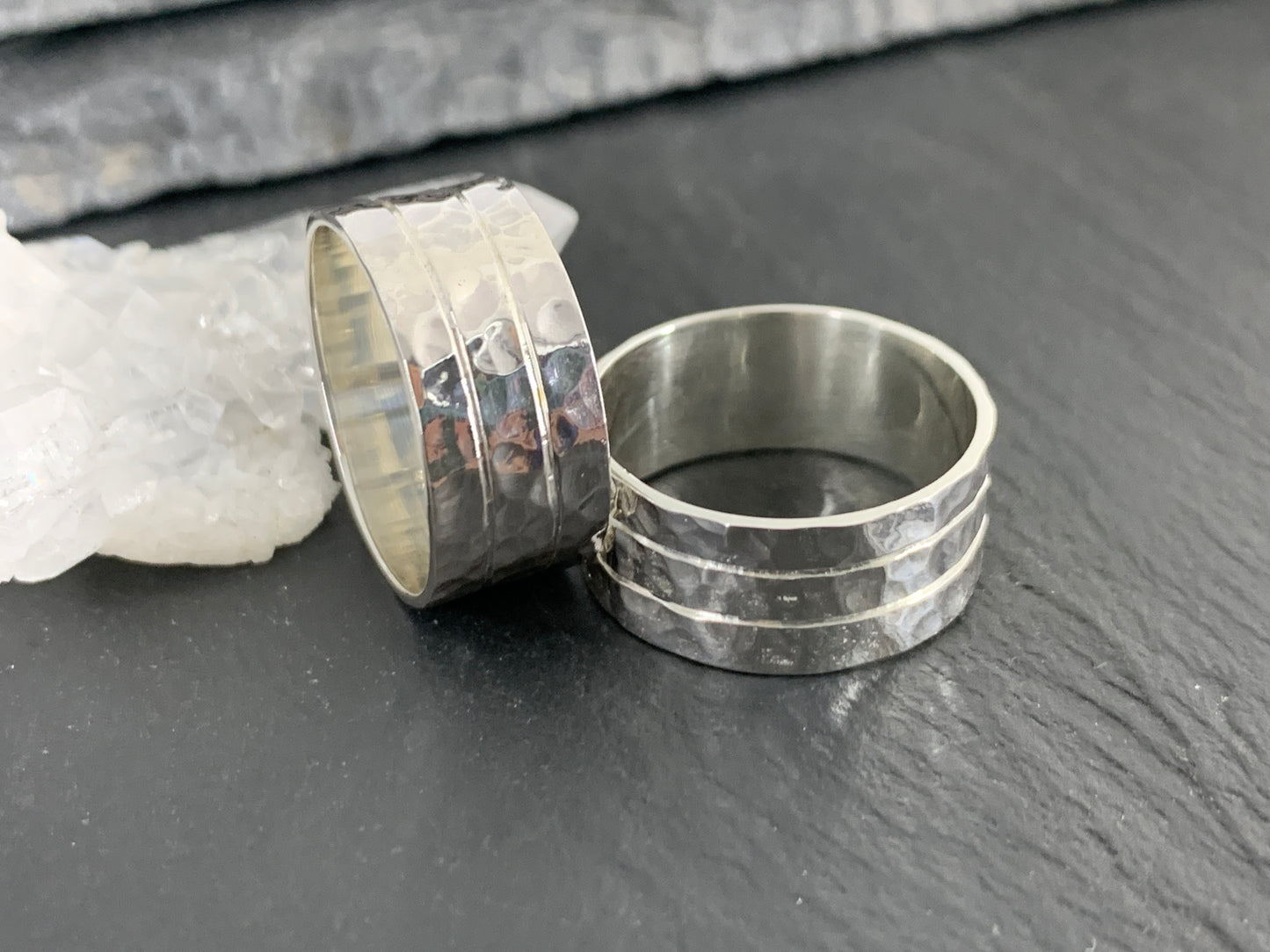 Hammered Sterling Silver Ring – Wide Textured Band, Rustic Men's Wedding Ring, Unisex Silver Statement Ring, Handmade Minimalist Jewelry