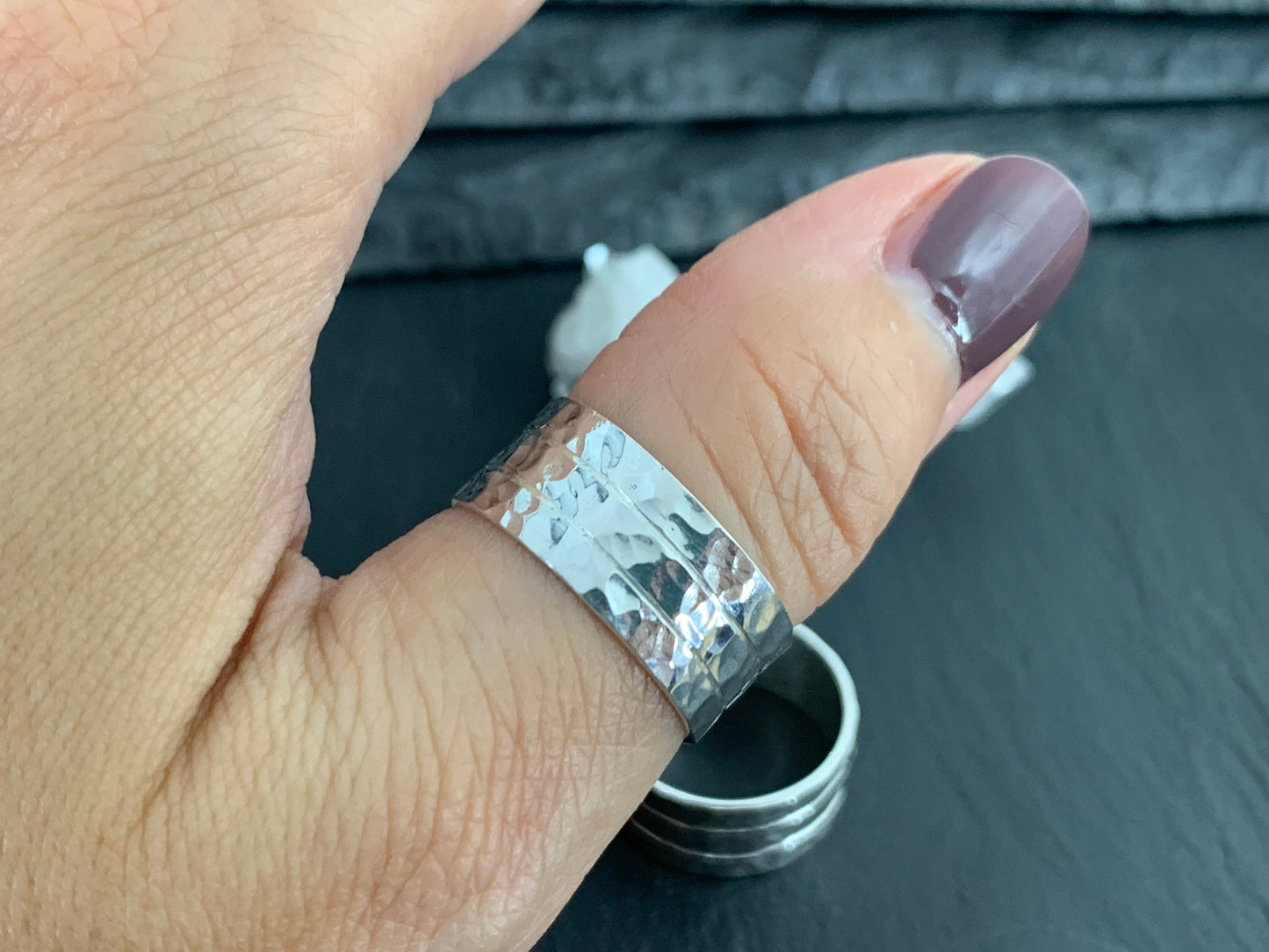 Hammered Sterling Silver Ring – Wide Textured Band, Rustic Men's Wedding Ring, Unisex Silver Statement Ring, Handmade Minimalist Jewelry