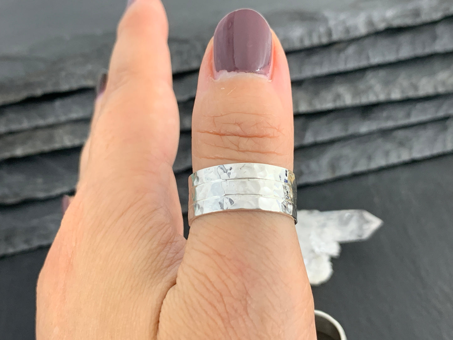 Hammered Sterling Silver Ring – Wide Textured Band, Rustic Men's Wedding Ring, Unisex Silver Statement Ring, Handmade Minimalist Jewelry