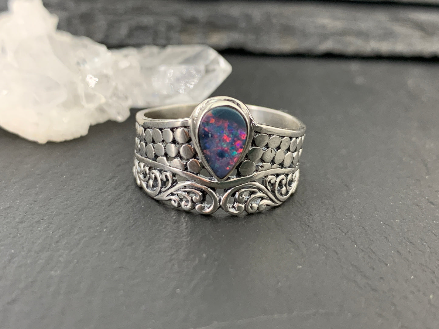 Sterling Silver Australian Opal Ring - size 9US