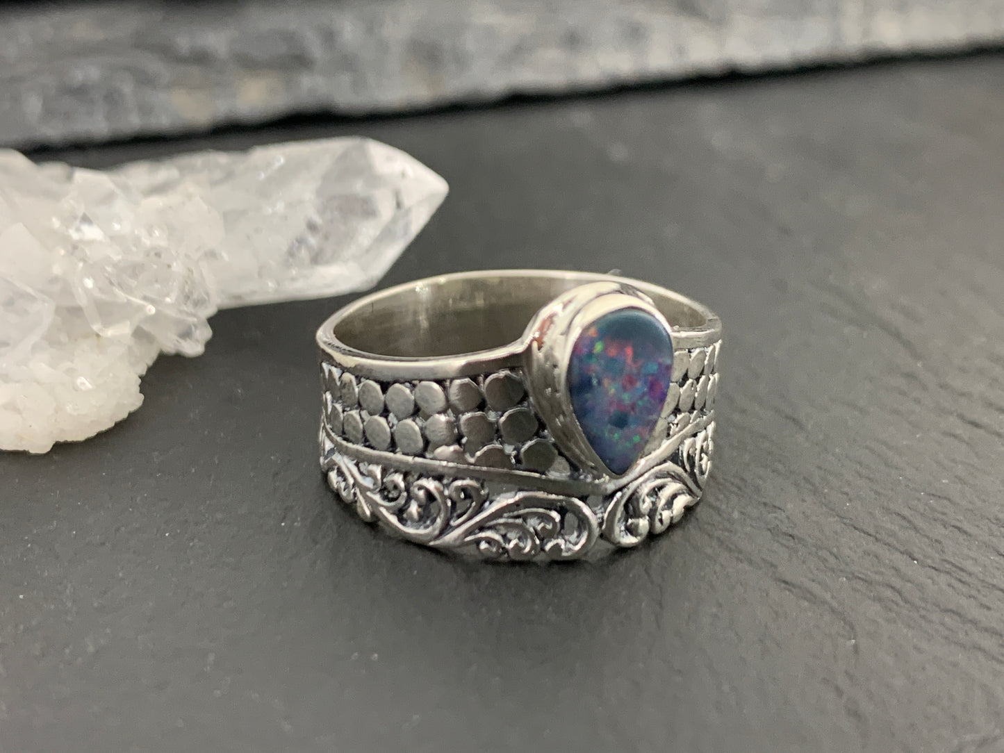 Sterling Silver Australian Opal Ring - size 9US