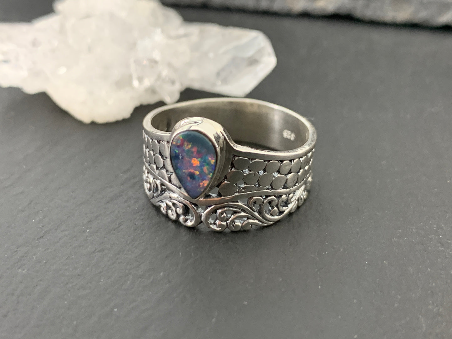 Sterling Silver Australian Opal Ring - size 9US