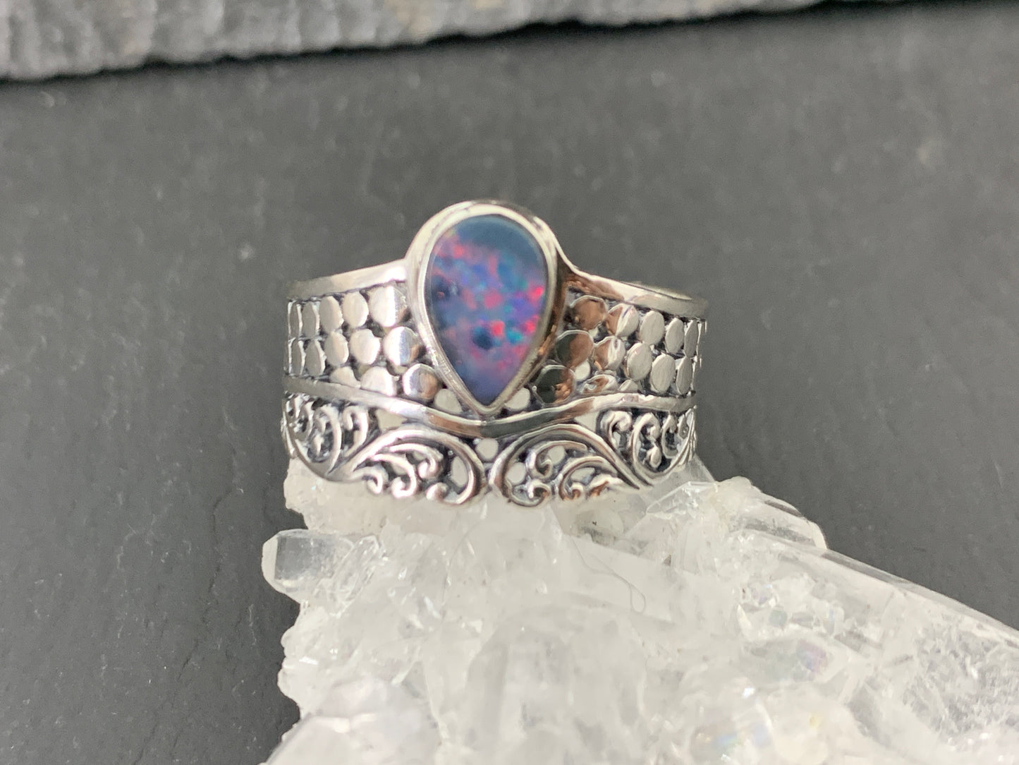 Sterling Silver Australian Opal Ring - size 9US