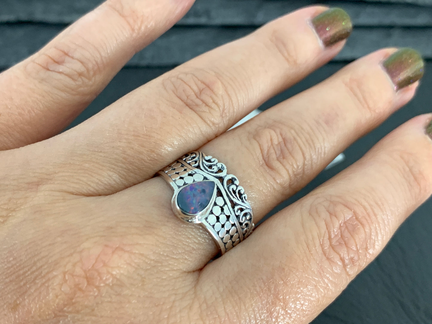 Sterling Silver Australian Opal Ring - size 9US