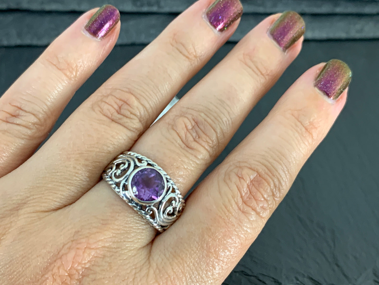 Sterling Silver Amethyst Ring- Size 9 US