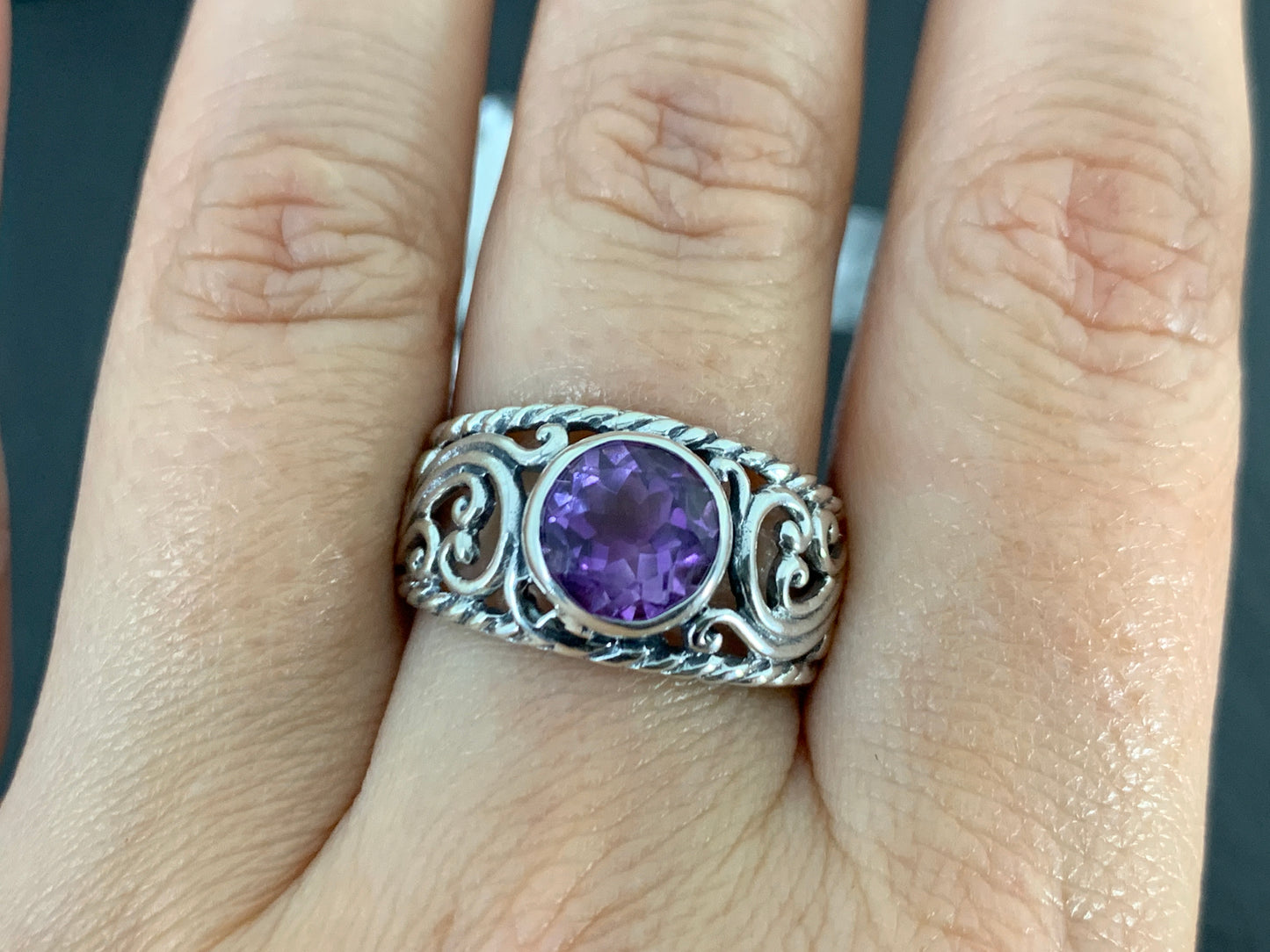Sterling Silver Amethyst Ring- Size 9 US
