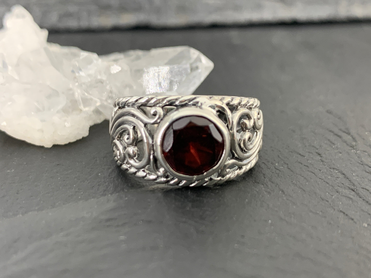 Sterling Silver Garnet Ring- Size 7 US