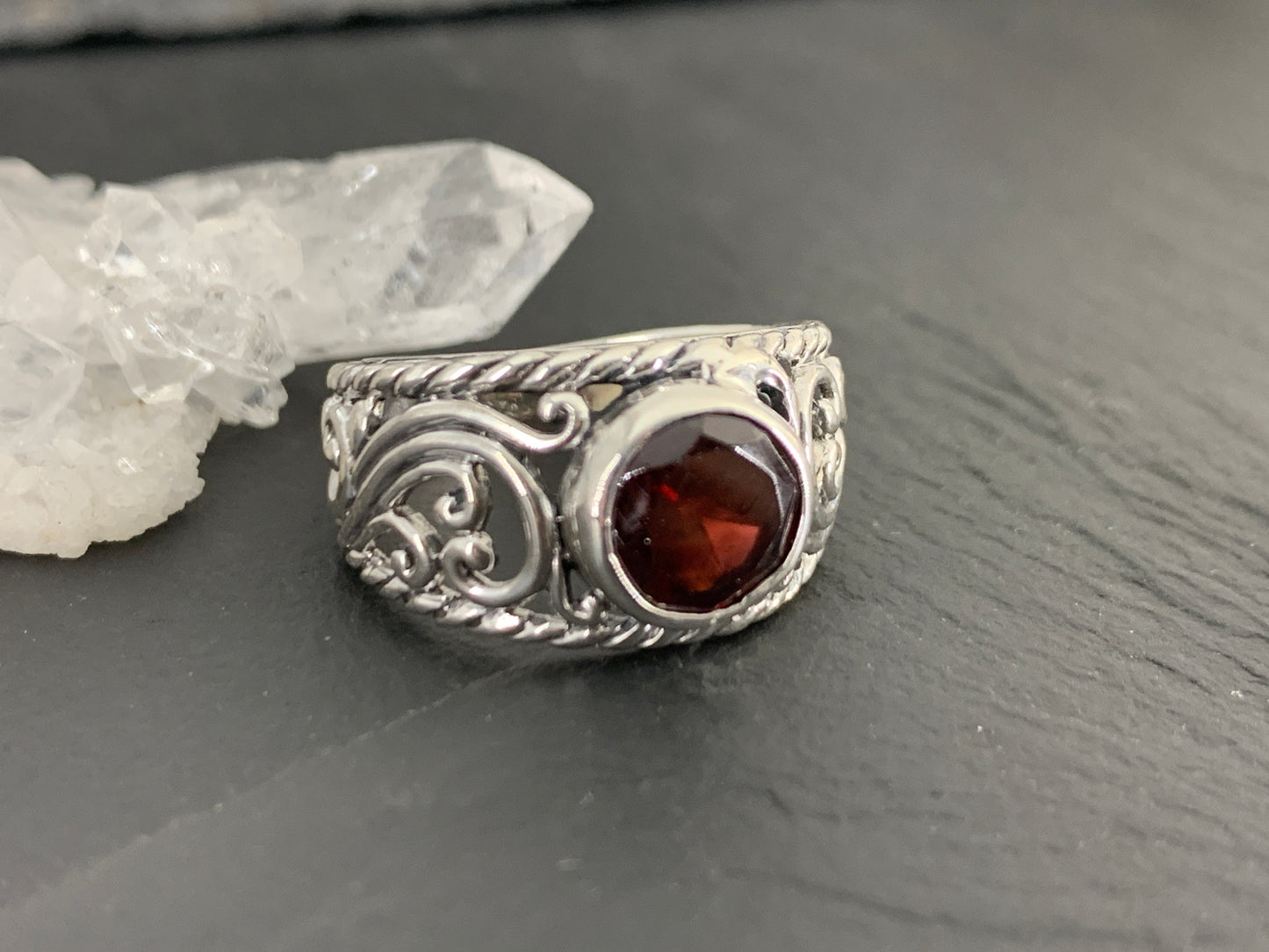 Sterling Silver Garnet Ring- Size 7 US