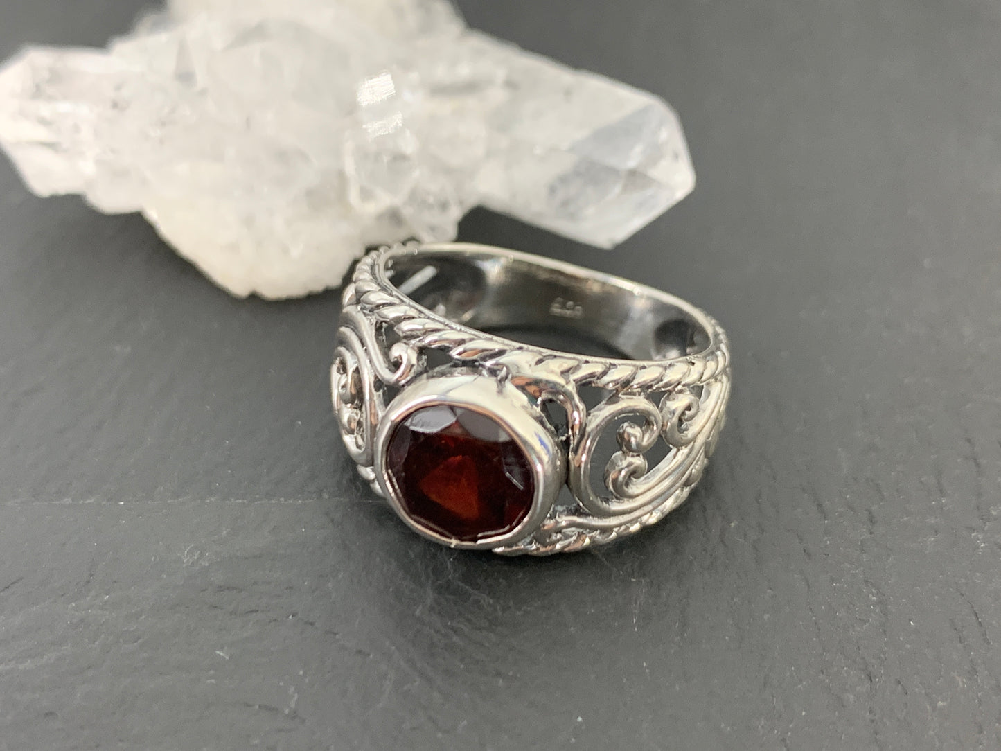 Sterling Silver Garnet Ring- Size 7 US