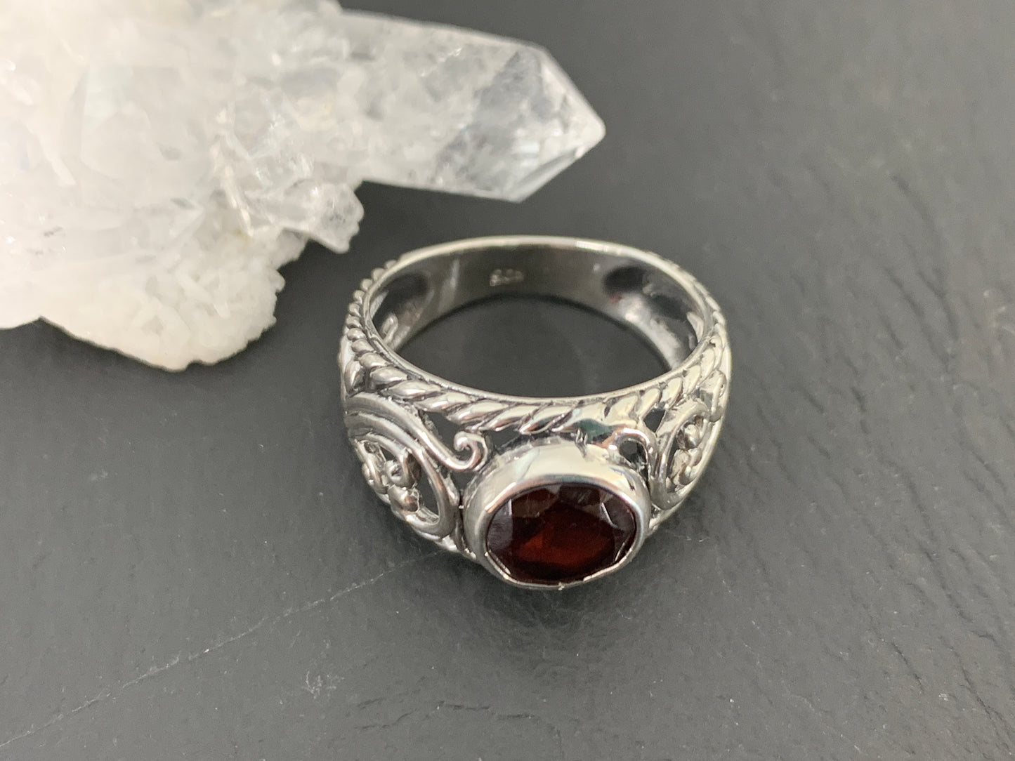 Sterling Silver Garnet Ring- Size 7 US