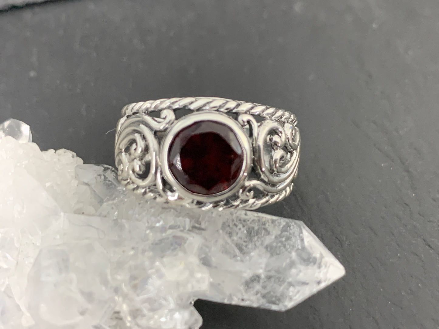 Sterling Silver Garnet Ring- Size 7 US