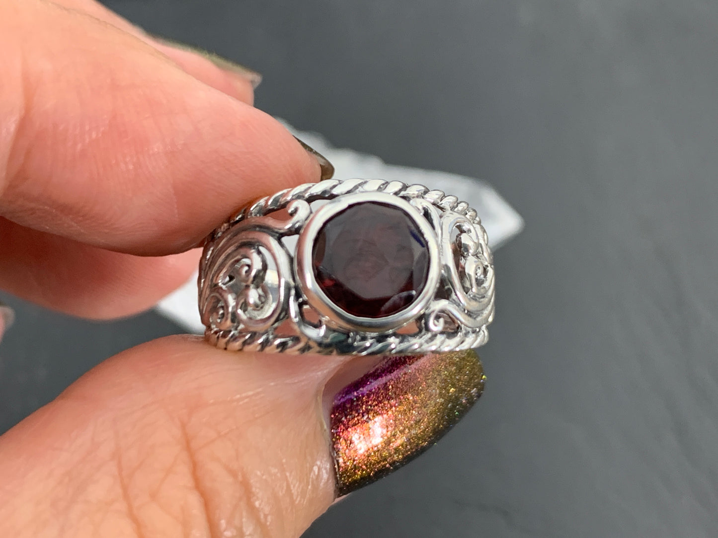 Sterling Silver Garnet Ring- Size 7 US