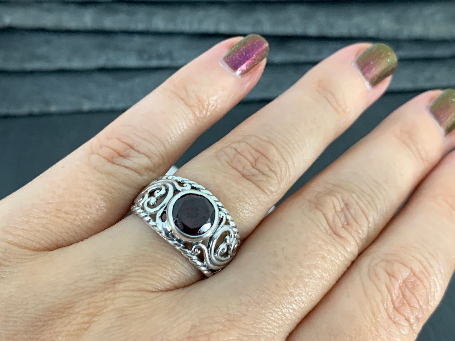 Sterling Silver Garnet Ring- Size 7 US