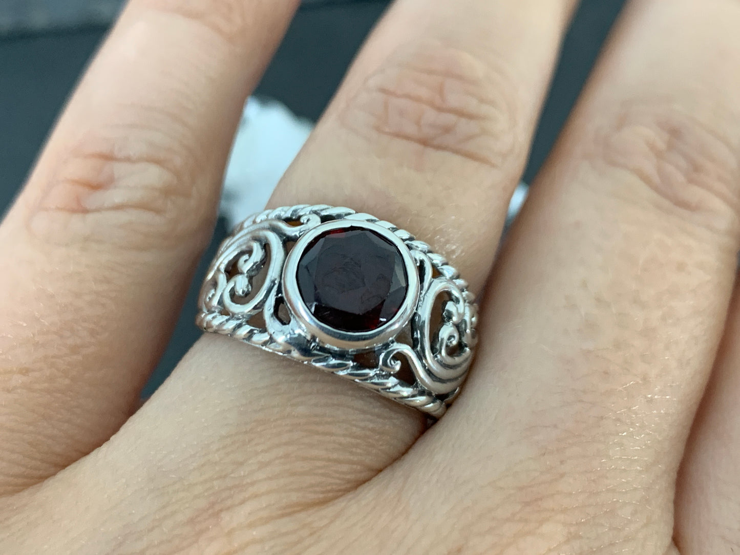 Sterling Silver Garnet Ring- Size 7 US