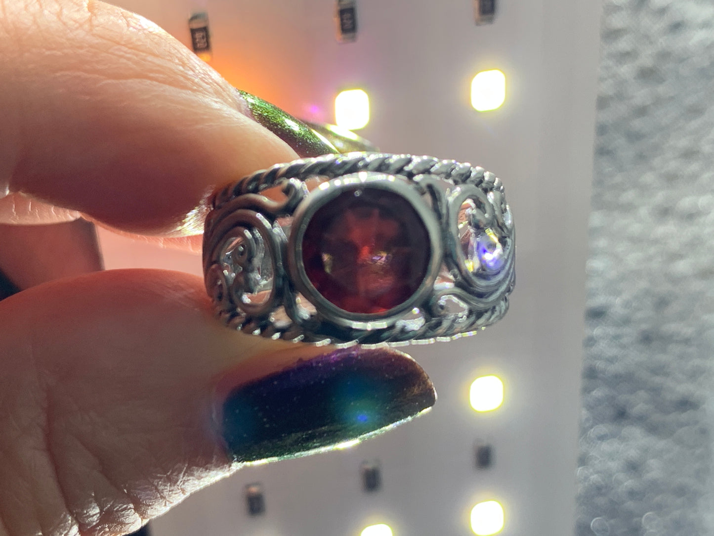 Sterling Silver Garnet Ring- Size 7 US