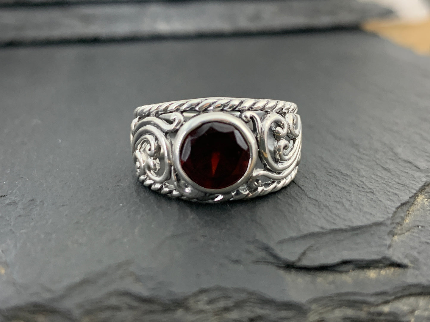 Sterling Silver Garnet Ring- Size 7 US