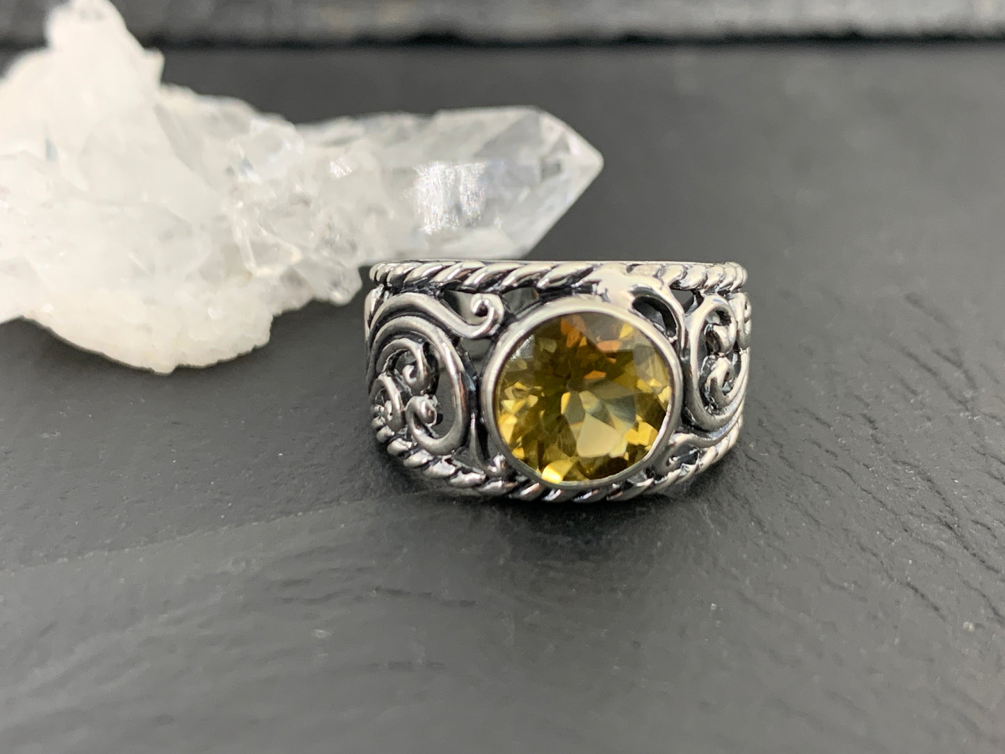 Sterling Silver Citrine Ring- Size 6 US