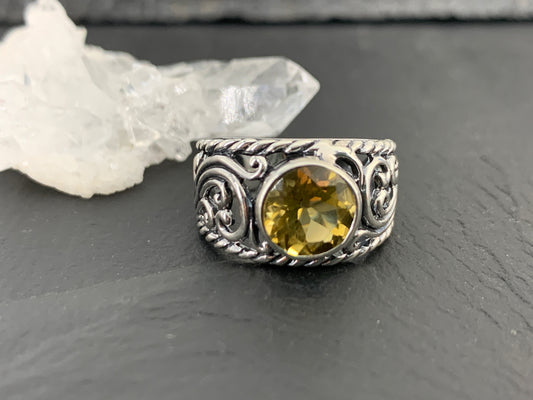 Sterling Silver Citrine Ring- Size 6 US
