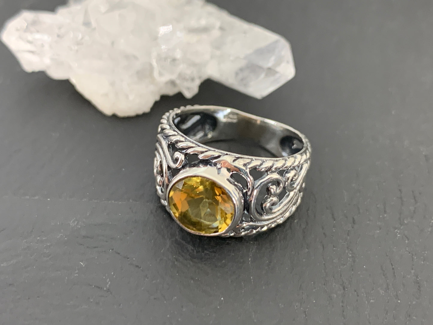 Sterling Silver Citrine Ring- Size 6 US