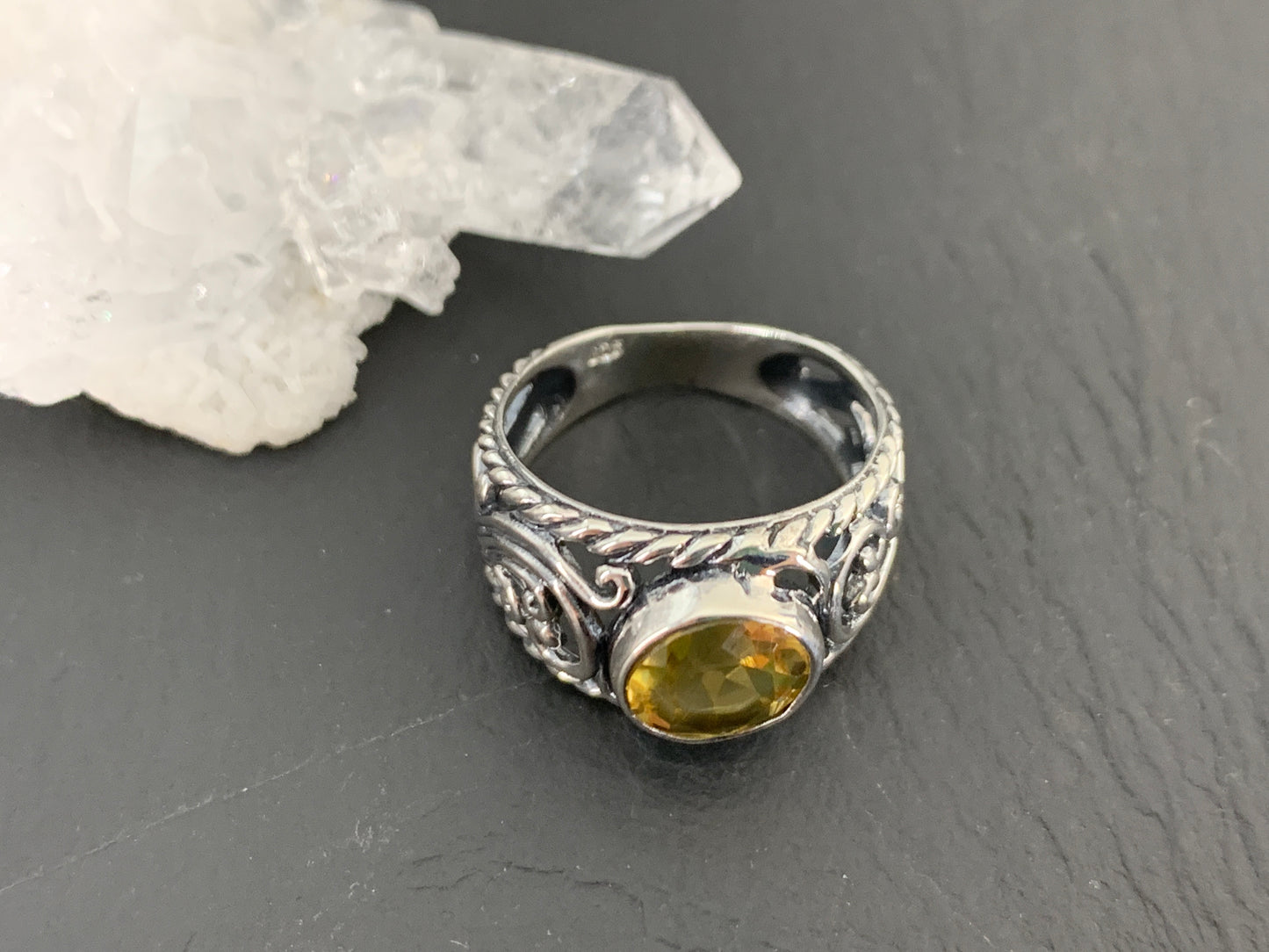 Sterling Silver Citrine Ring- Size 6 US