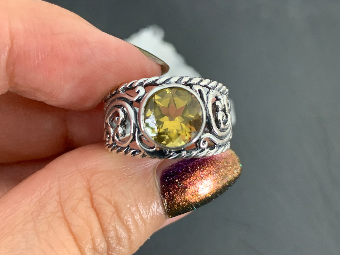 Sterling Silver Citrine Ring- Size 6 US