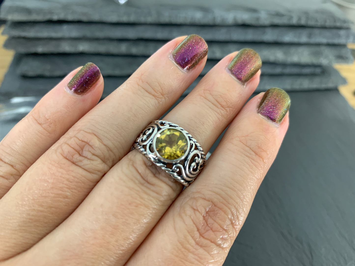 Sterling Silver Citrine Ring- Size 6 US
