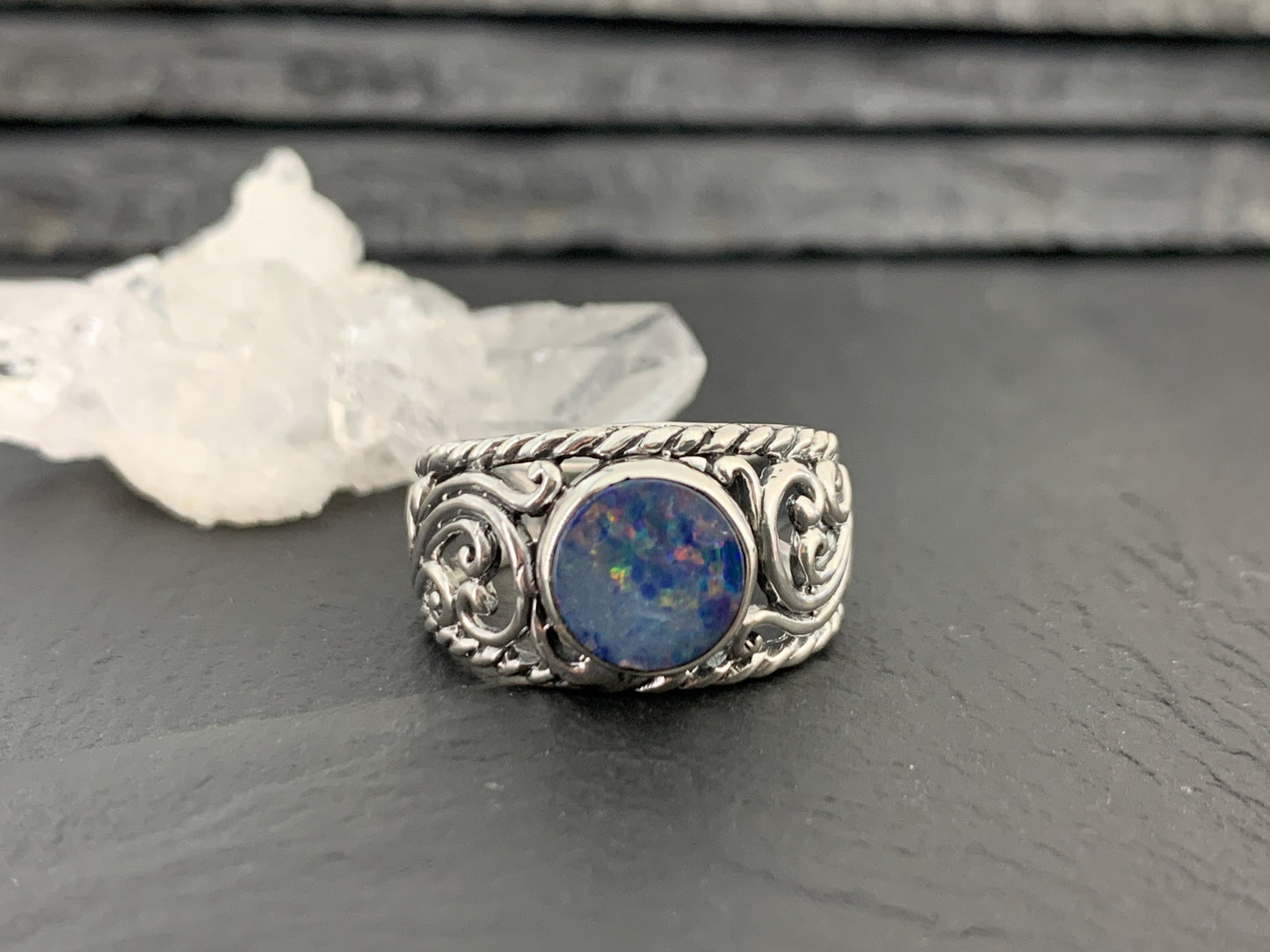 Sterling Silver Australian Opal Ring - size 7US