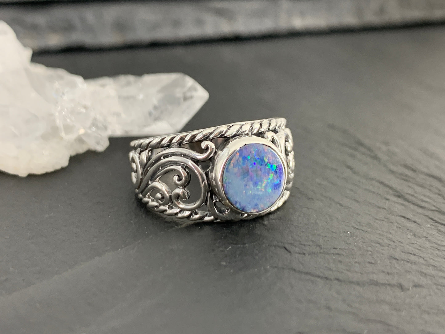 Sterling Silver Australian Opal Ring - size 7US