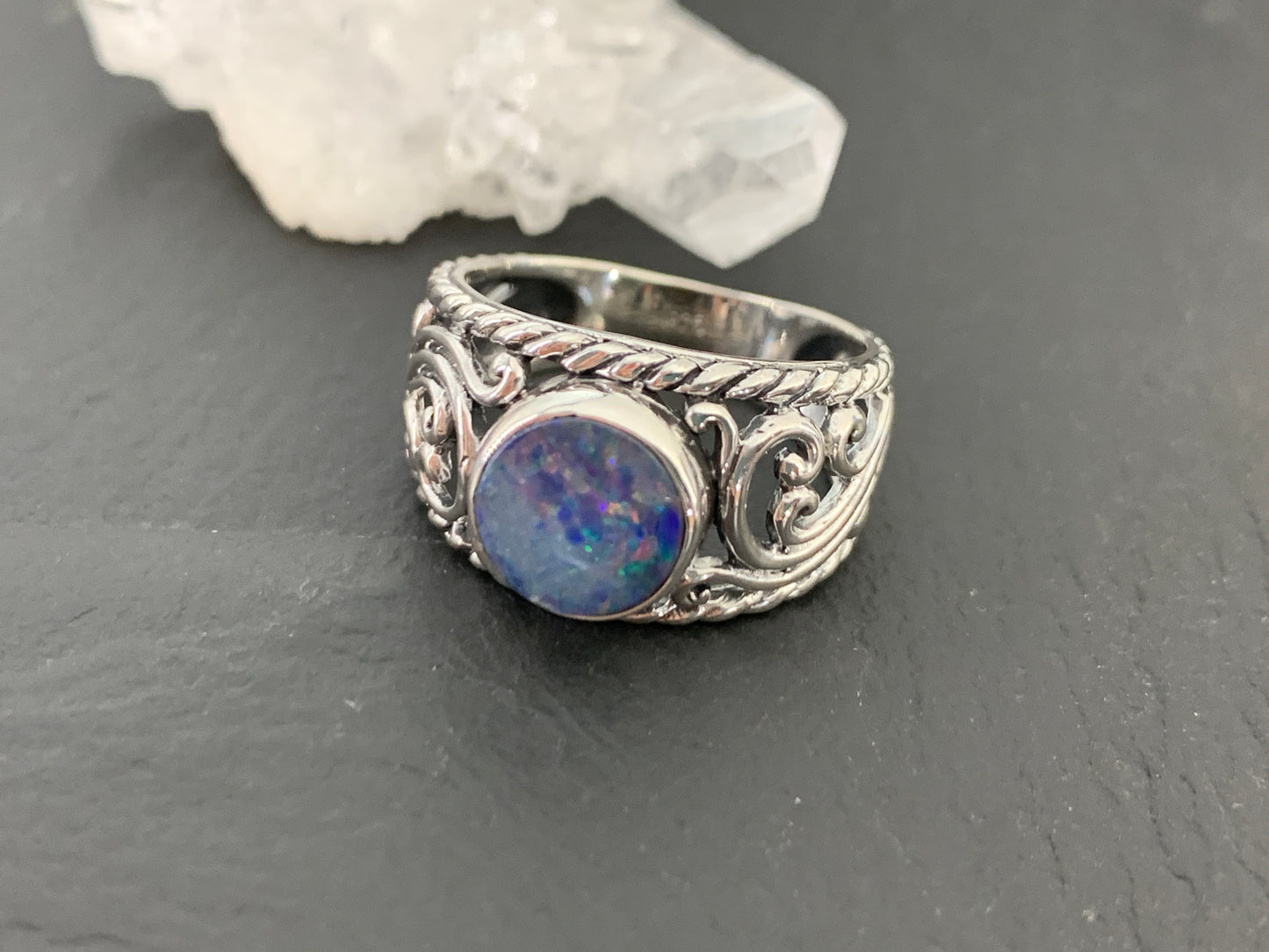Sterling Silver Australian Opal Ring - size 7US