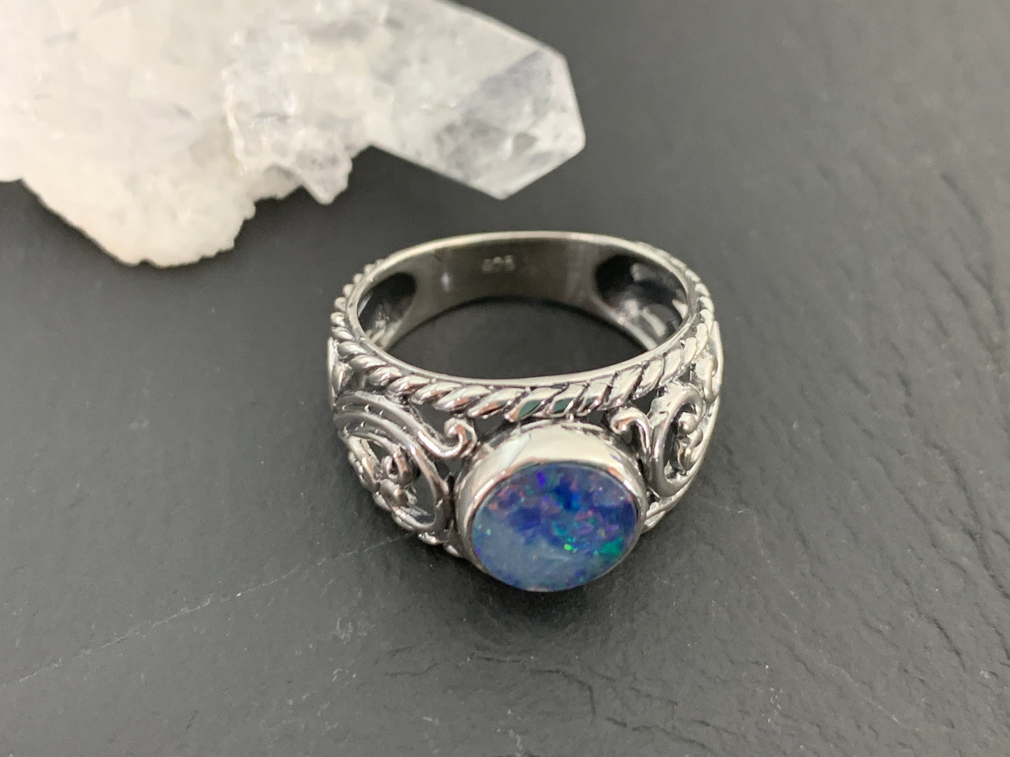 Sterling Silver Australian Opal Ring - size 7US