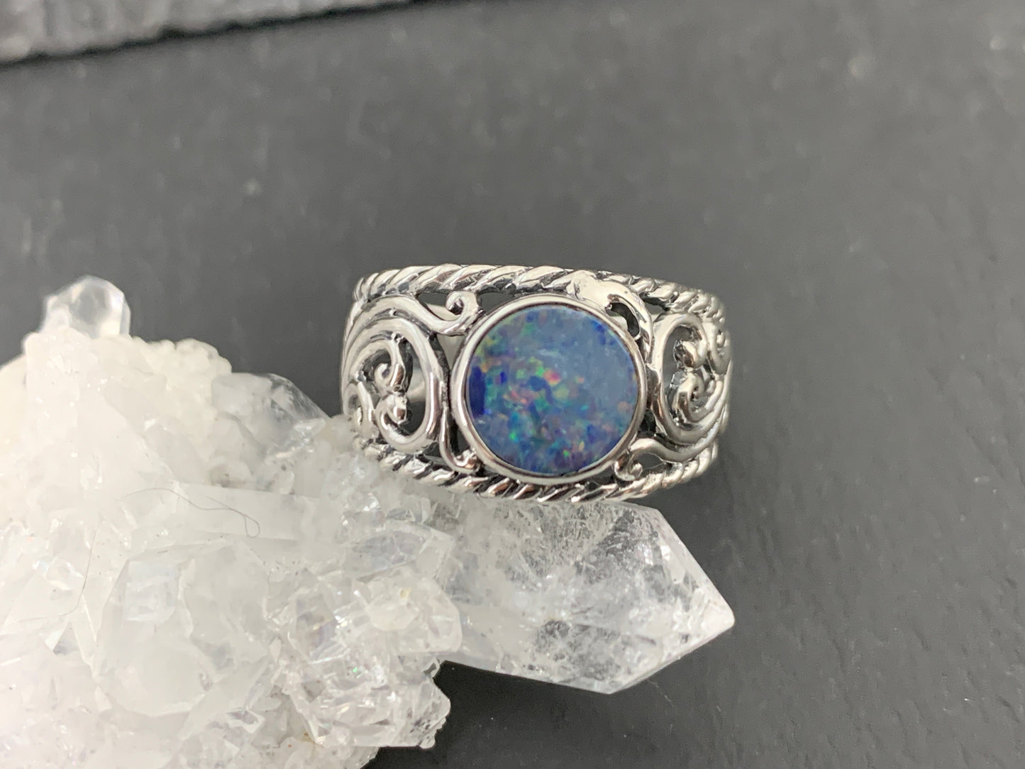Sterling Silver Australian Opal Ring - size 7US