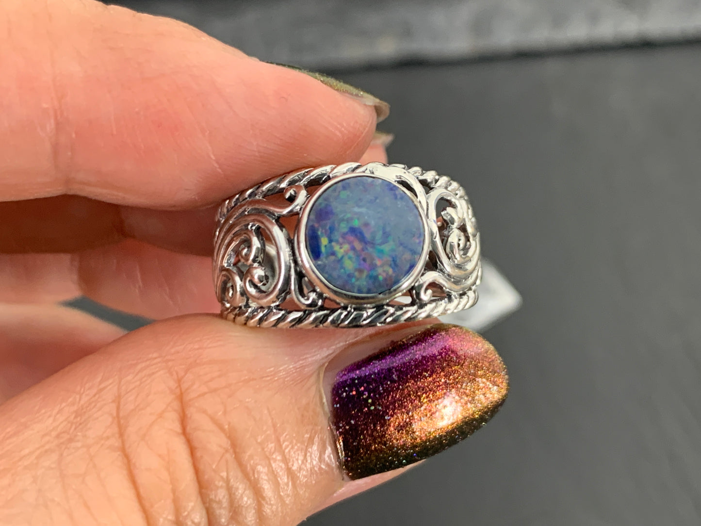 Sterling Silver Australian Opal Ring - size 7US