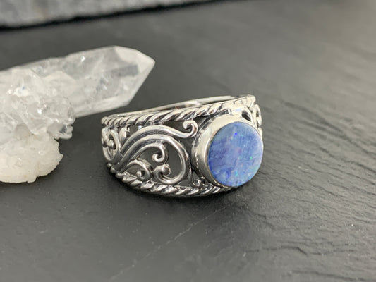 Sterling Silver Australian Opal Ring - size 8US