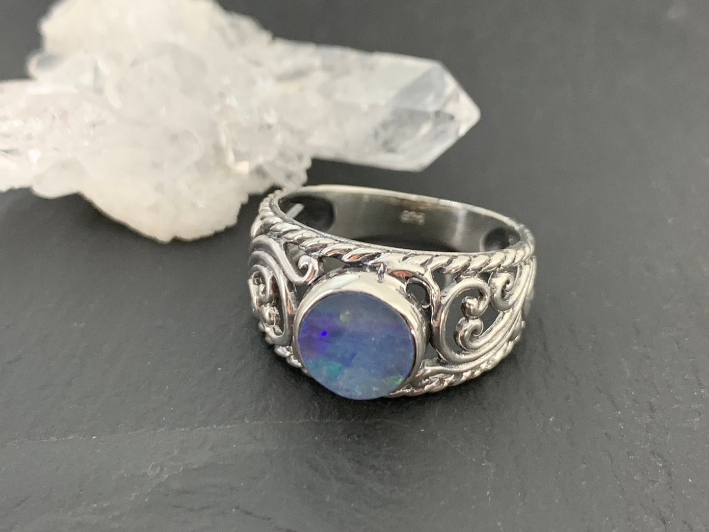 Sterling Silver Australian Opal Ring - size 8US