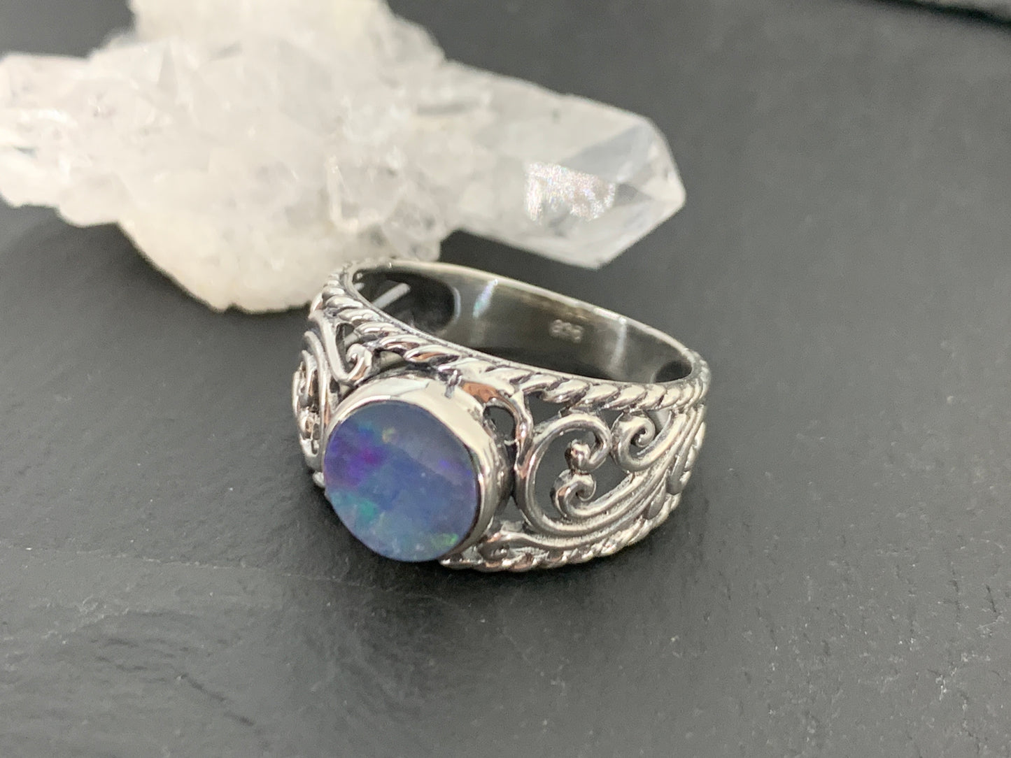 Sterling Silver Australian Opal Ring - size 8US