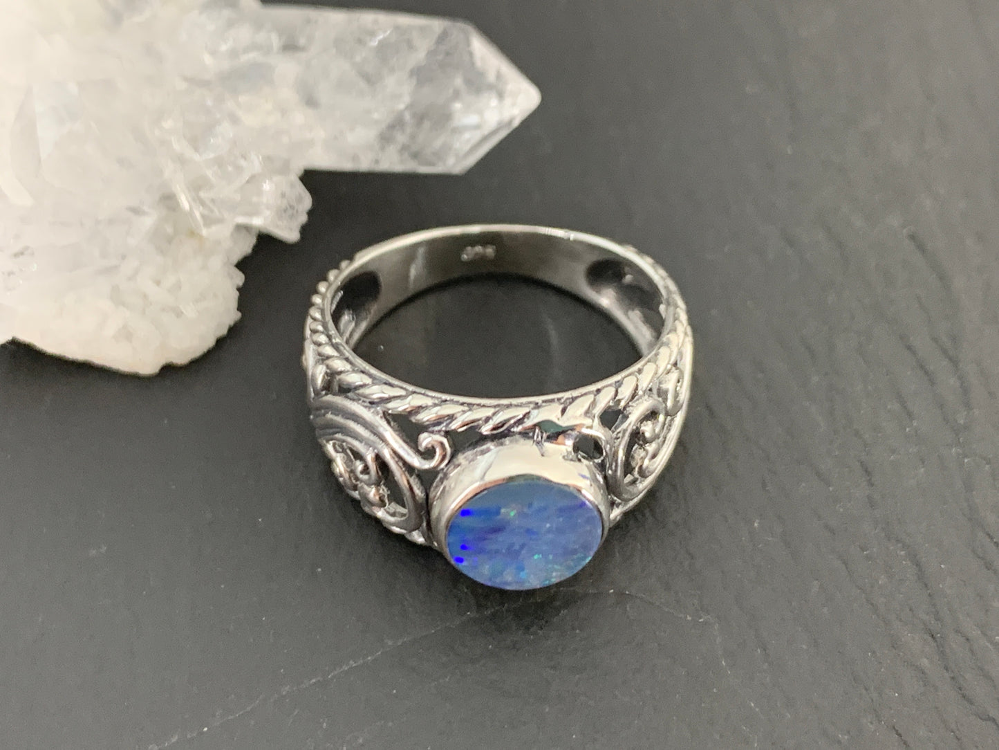 Sterling Silver Australian Opal Ring - size 8US
