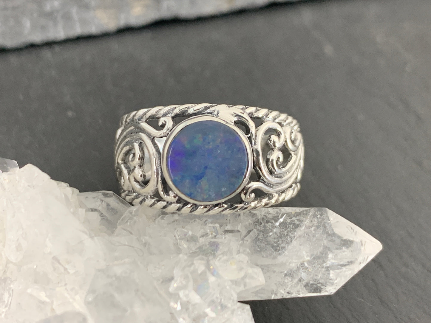 Sterling Silver Australian Opal Ring - size 8US