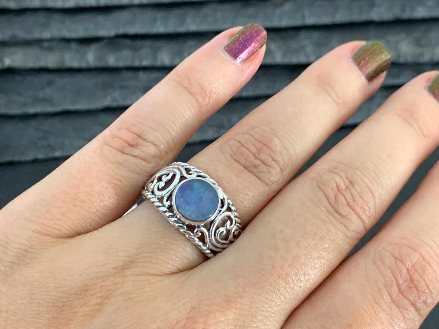 Sterling Silver Australian Opal Ring - size 8US