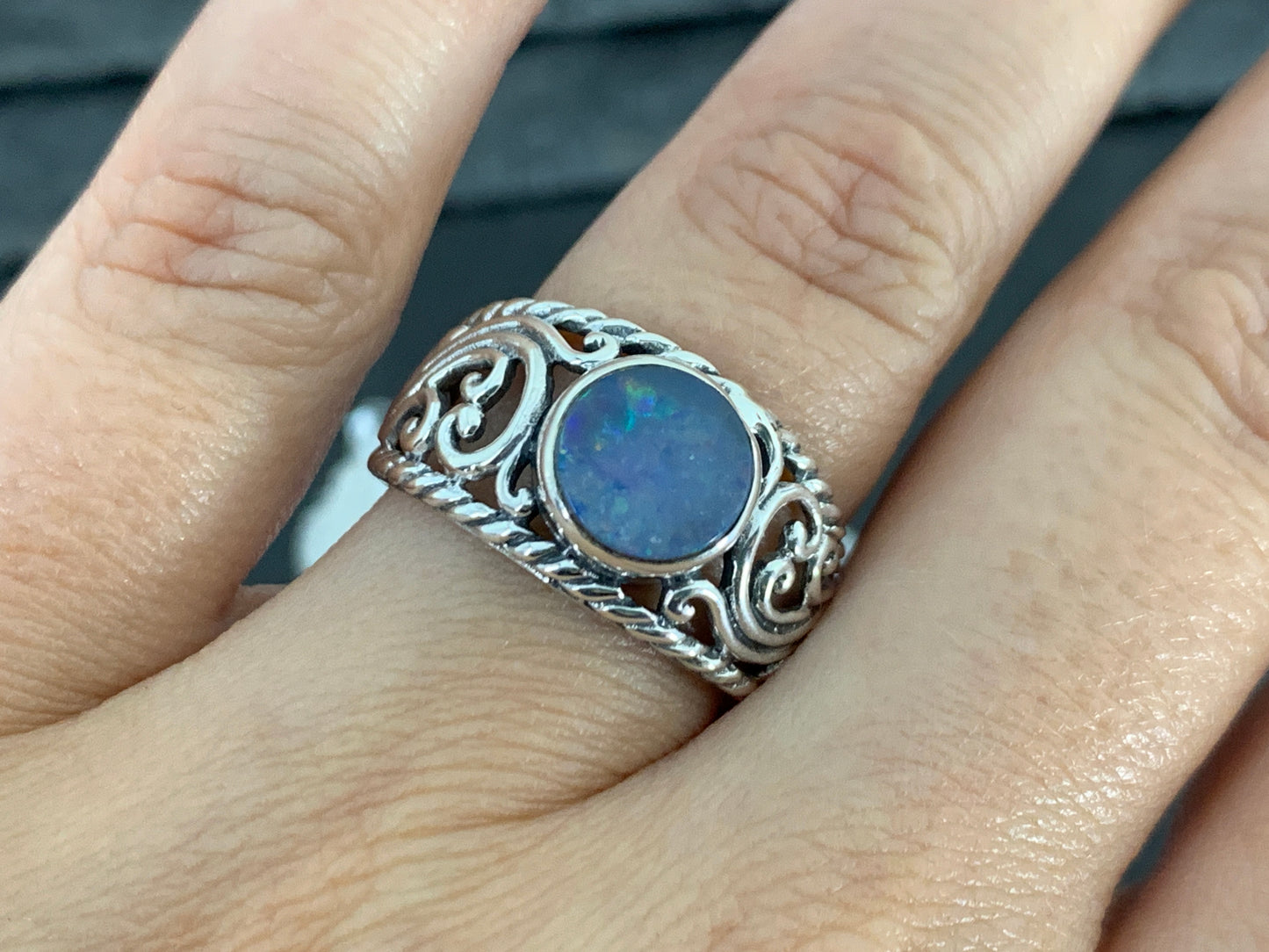 Sterling Silver Australian Opal Ring - size 8US