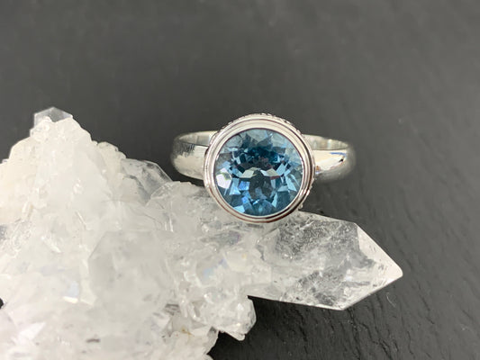 Blue Topaz Sterling Silver Ring – Handmade Boho Gemstone Ring – Vintage-Inspired Silver Jewelry – December Birthstone Ring