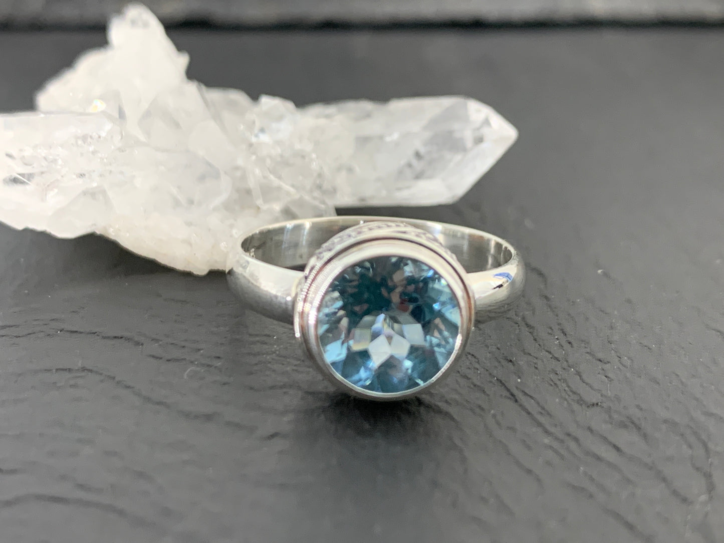 Blue Topaz Sterling Silver Ring – Handmade Boho Gemstone Ring – Vintage-Inspired Silver Jewelry – December Birthstone Ring