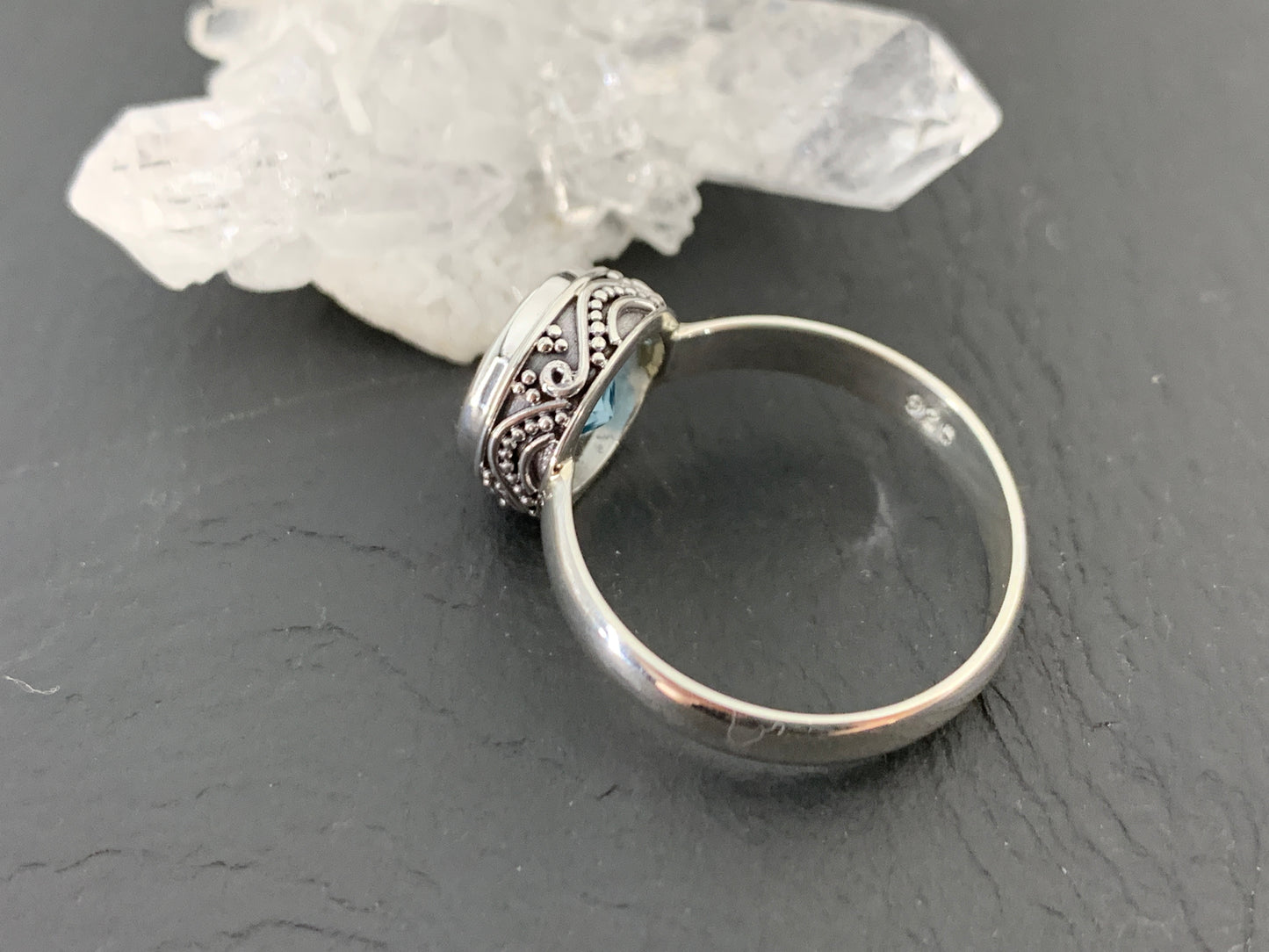 Blue Topaz Sterling Silver Ring – Handmade Boho Gemstone Ring – Vintage-Inspired Silver Jewelry – December Birthstone Ring