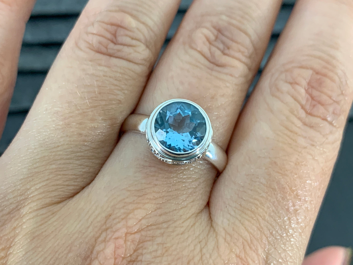 Blue Topaz Sterling Silver Ring – Handmade Boho Gemstone Ring – Vintage-Inspired Silver Jewelry – December Birthstone Ring
