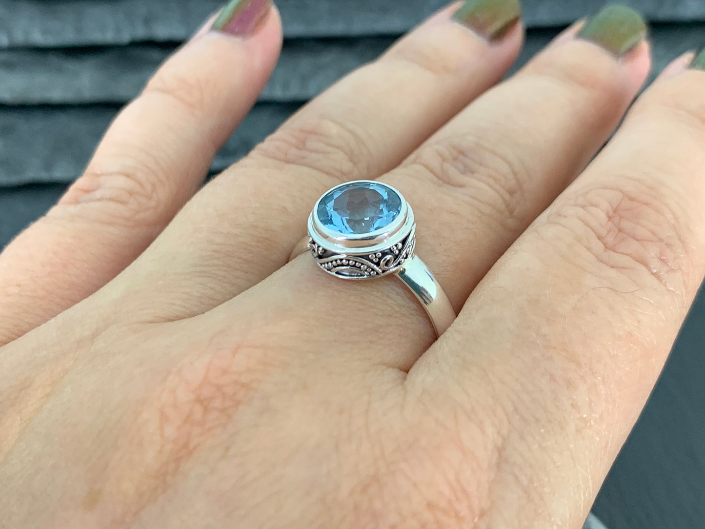 Blue Topaz Sterling Silver Ring – Handmade Boho Gemstone Ring – Vintage-Inspired Silver Jewelry – December Birthstone Ring
