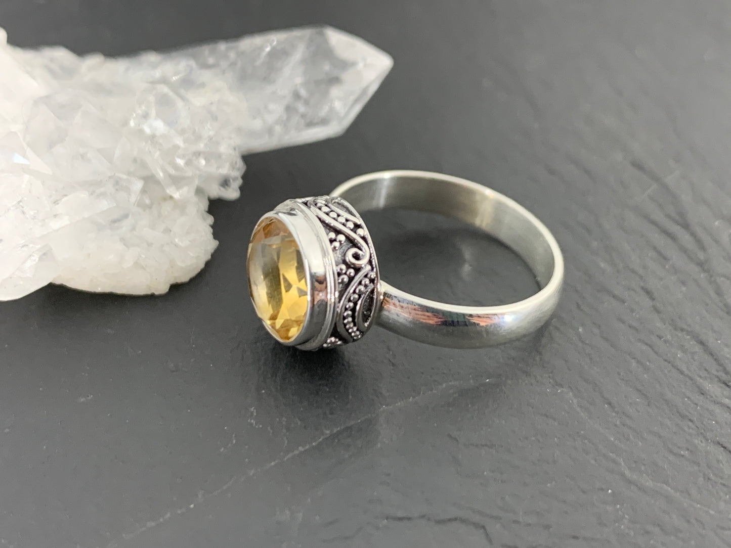 Citrine Ring Sterling Silver | Yellow Gemstone Solitaire Ring | November Birthstone Jewelry | Handmade Statement Ring