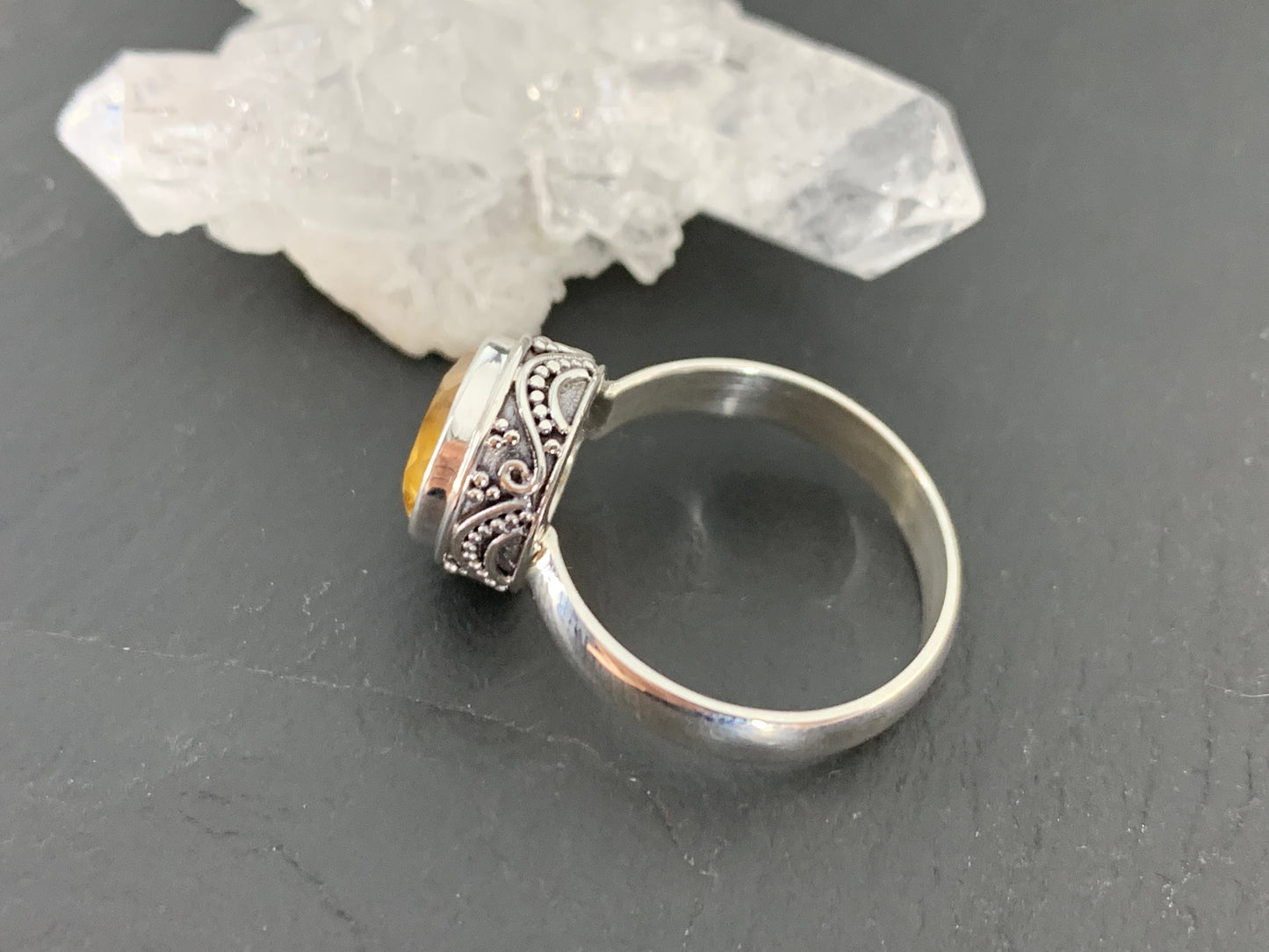 Citrine Ring Sterling Silver | Yellow Gemstone Solitaire Ring | November Birthstone Jewelry | Handmade Statement Ring
