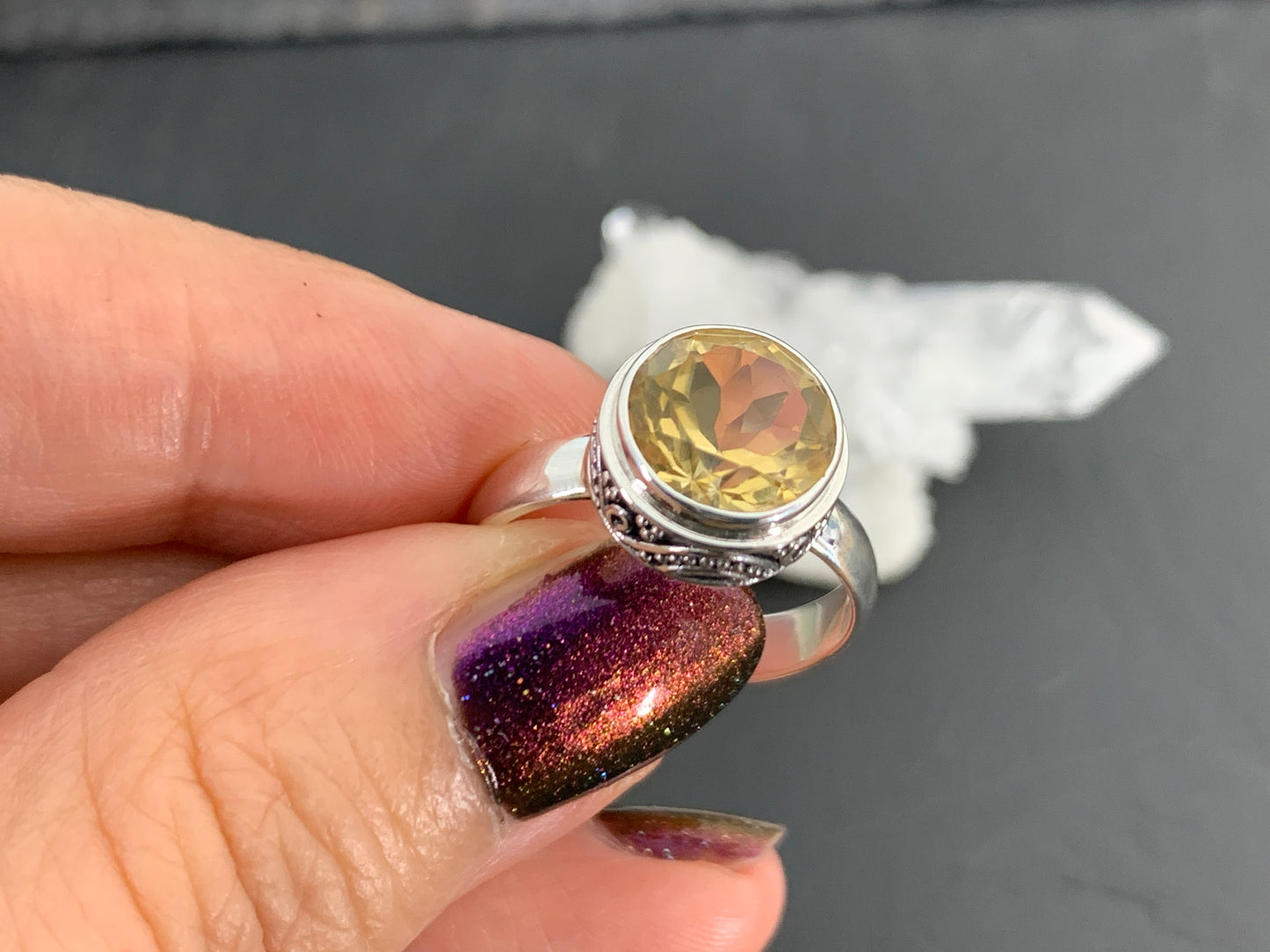 Citrine Ring Sterling Silver | Yellow Gemstone Solitaire Ring | November Birthstone Jewelry | Handmade Statement Ring