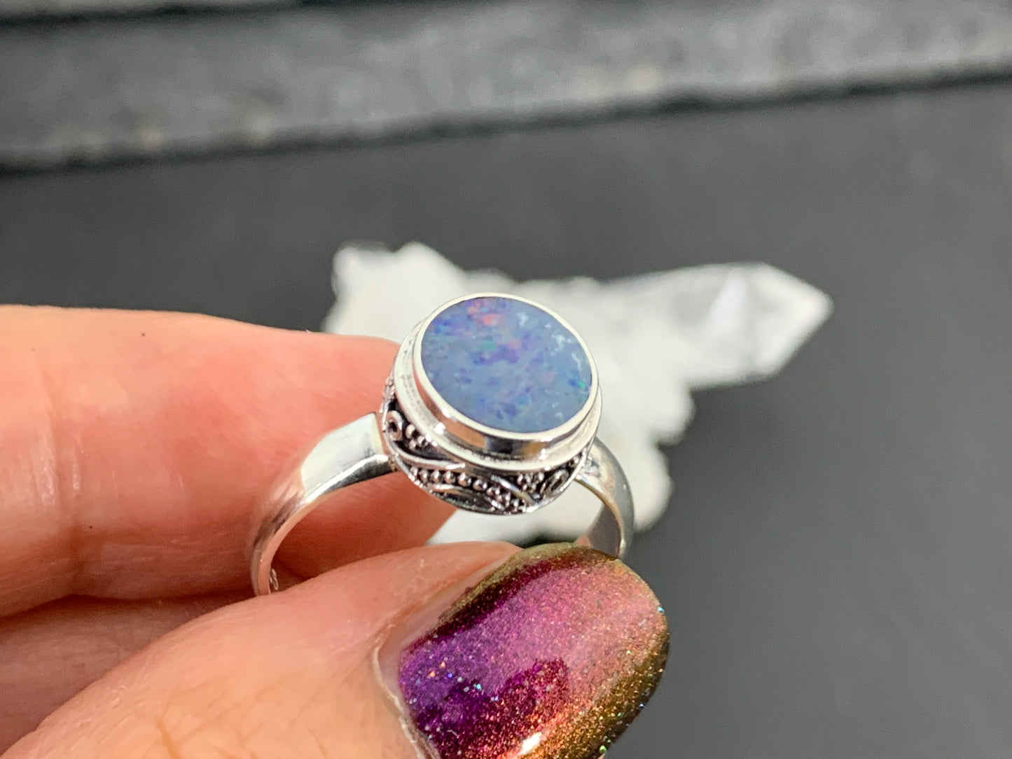Sterling Silver Australian Opal Ring - size 7US