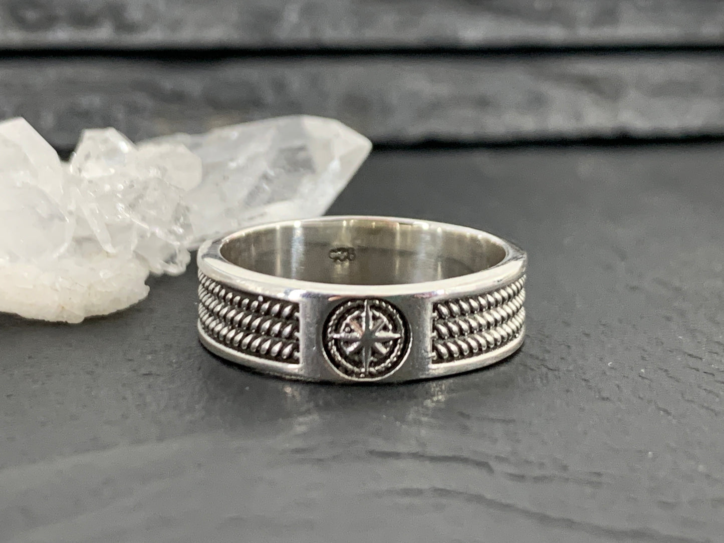 Sterling Silver Compass Ring. Nautical Star Ring. Traveler Protection Ring