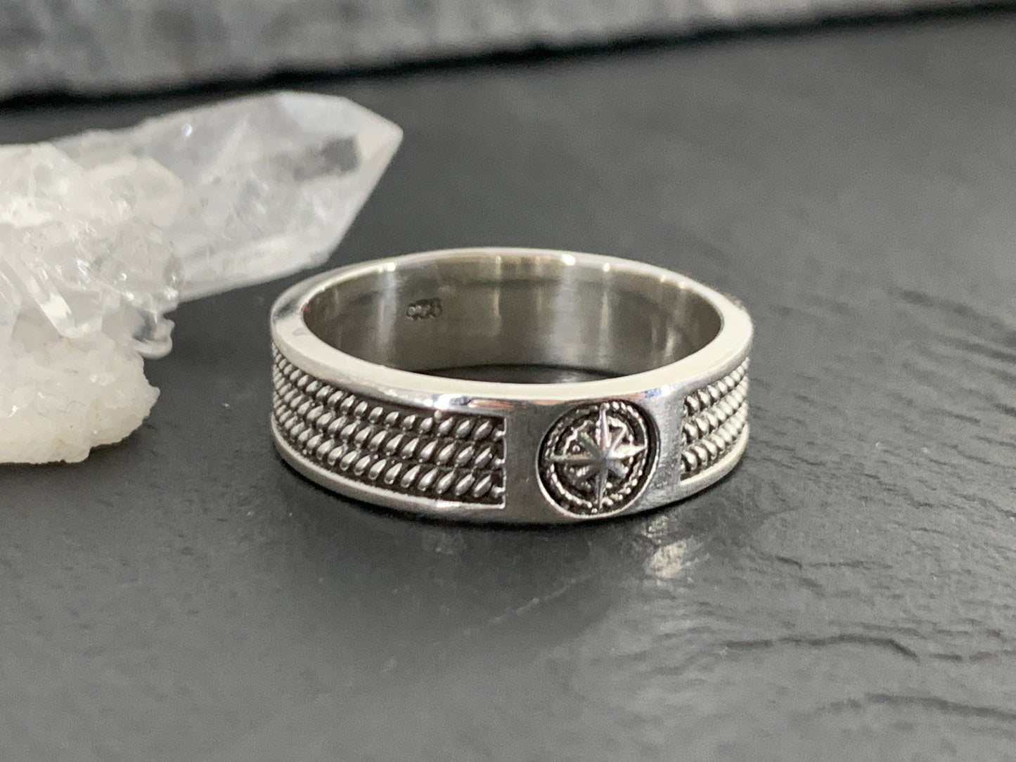 Sterling Silver Compass Ring. Nautical Star Ring. Traveler Protection Ring